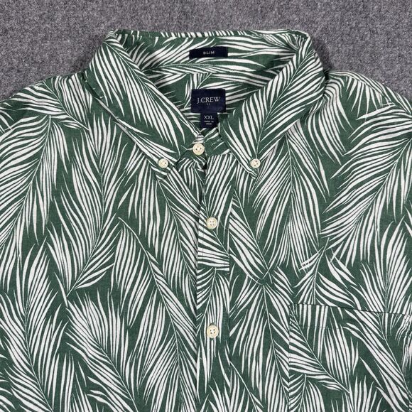 J.Crew Green Linen Aloha Hawaiian Palm Leaf Men’s XXL - Picture 1 of 6